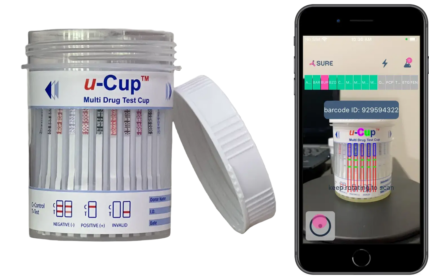 Sure 12-Panel Digital Cup with 3 Validities: AMP, BAR, BUP, BZO, COC, MET, MDMA, MTD, MOP, OXY, THC, with 3 Validities (CR, SP, pH); FUO *Requires Sure Digital Cup Processor and DIMS LIMS account to result digitally.