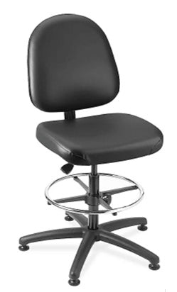 Deluxe Vinyl Lab Stool, Adjustable height to 24-36", weight limit 300 lbs, Seat dimensions 20" x 18", Black without casters.