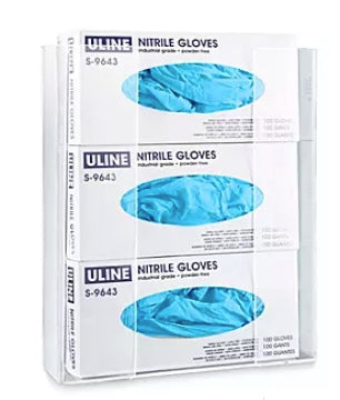 Acrylic glove Dispenser, 11" x 15" x 4", holds 3 boxes of gloves.