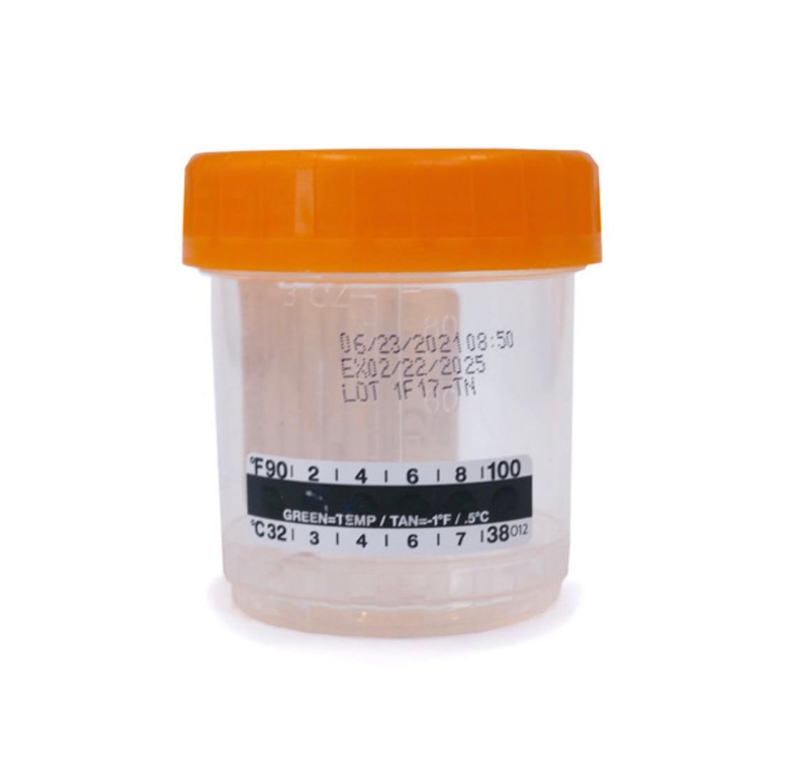 Specimen Cups 3 oz, Orange Lid, Temperature Strip, Sterile (400/case)