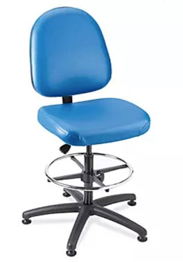 Deluxe Vinyl Lab Stool, Adjustable height to 24-36", weight limit 300 lbs, Seat dimensions 20" x 18", Blue without casters.