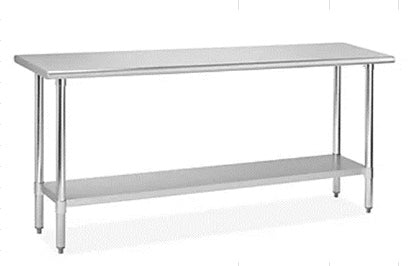 Stainless Steel Worktable, 72" x 18" work space with a bottom shelf, weight capacity is 600 lbs.