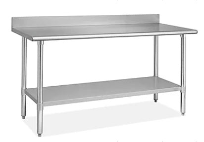 Stainless Steel Worktable with backsplash, 60" x 24" work space with a bottom shelf, weight capacity is 600 lbs.