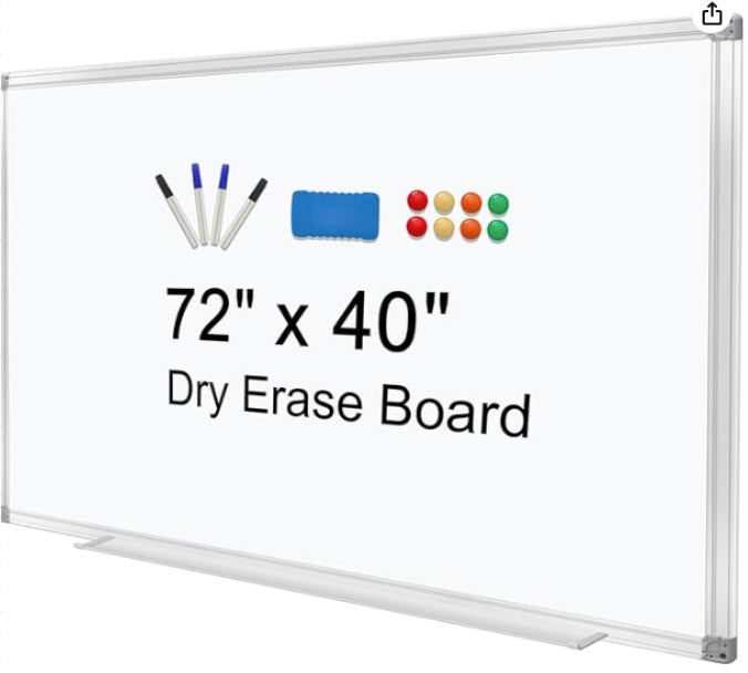 Dry Erase Board for Wall 72"x 40" Aluminum Presentation Magnetic Whiteboard with Long Pen Tray, Wall-Mounted White Board