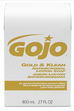 GOJO 800 Series Gold & Klean Antimicrobial Lotion Soap, 800 mL Lotion Soap Refill for GOJO Bag-in-Box Dispenser (Case of 12)